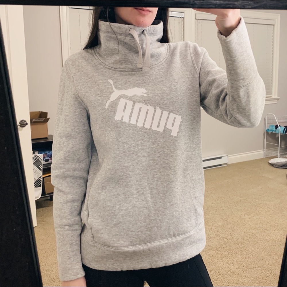 Puma Gray Funnel Neck Sweatshirt with White Logo